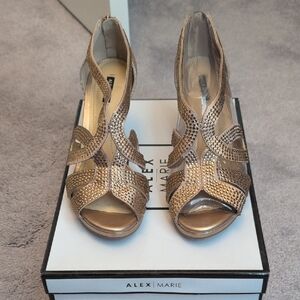 Alex Marie Gold Heels with Rhinestone Embellishments